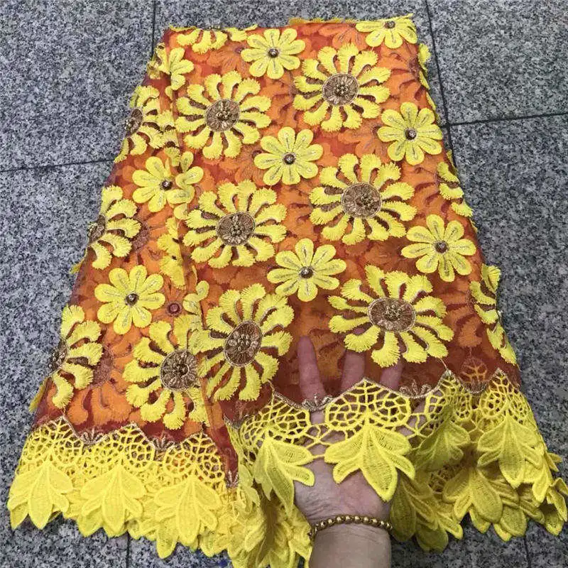 

African French Lace Fabric High Quality french lace flower embroidered lace fabric with a lot stones wedding dress fabric