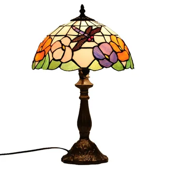 

Tiffany Dragonfly Shade Bedroom Bedside Table light Study Room Desk Light Bronze Metal Base Painting Living Room Table Lights