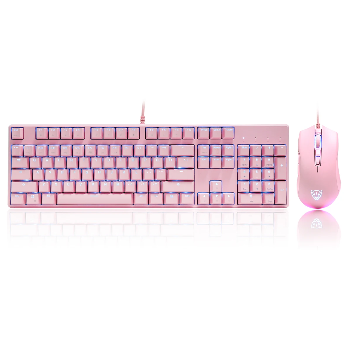

Wired Pink Girl Mouse Keyboard Gaming Headset Kit Multimedia Shortcuts LED Infrared Letter Keyboard 50MM Speaker Headphone