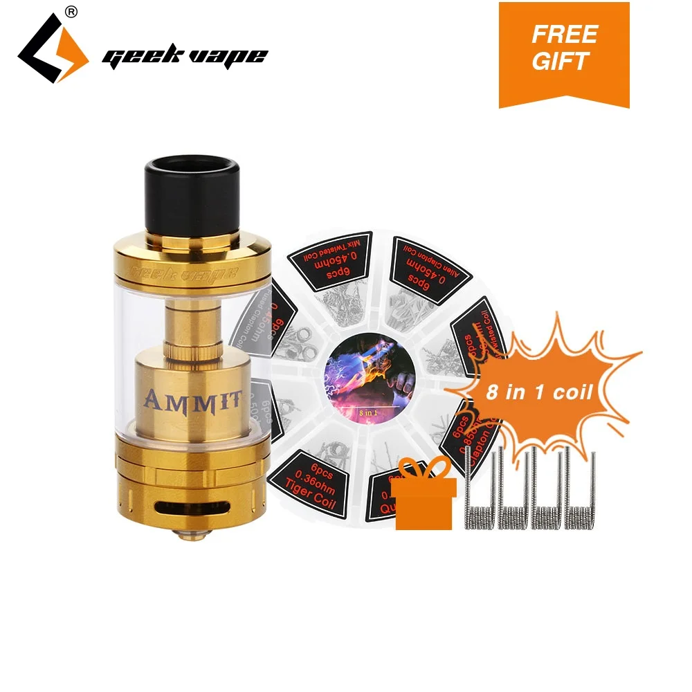 

GeekVape Ammit 25 RTA Atomizer 2ml/5ml Enhanced 3D Airflow System & Single Coil Tank Gift 48pcs 8 In 1 KA-1 Prebuilt Coil Set