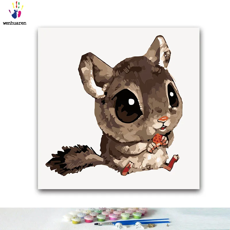 Сделай Сам картинки для раскраски по номерам с цветами акварель маленькое животное картина Рисование по номерам в рамке дома - Цвет: 7131