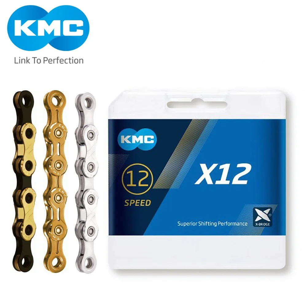 Excellent KMC X12 12 Speed 126L MTB Mountain Bike Bicycle Chain 12s Golden Chain with Magic Link for Bicycle Parts with Original box 0