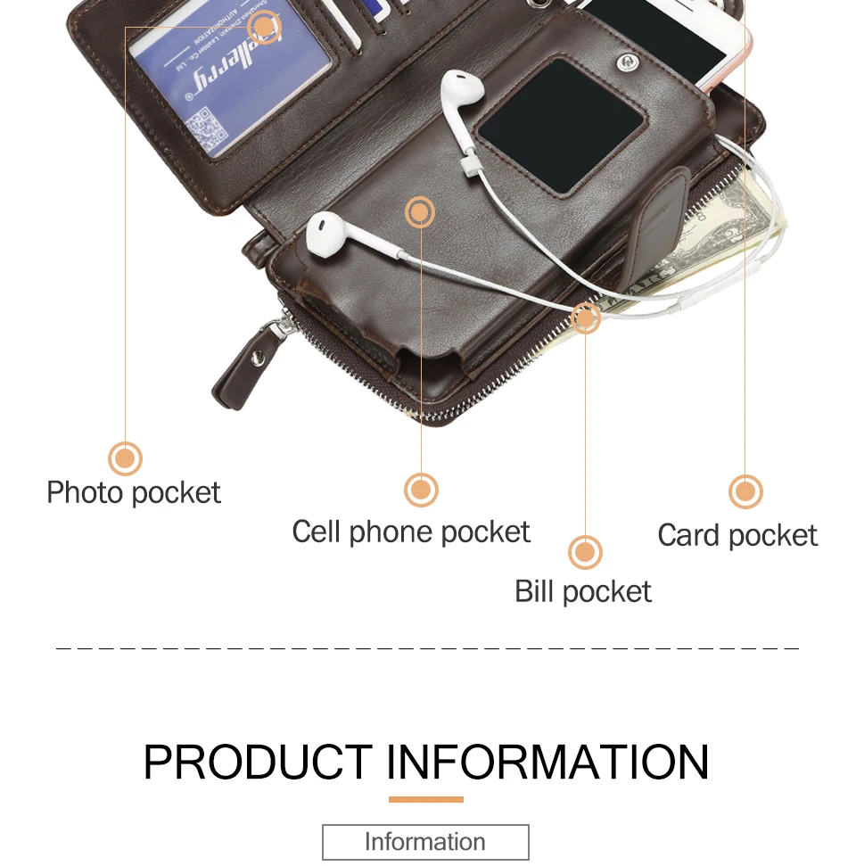 Деловой длинный мужской кошелек из искусственной кожи, мужской клатч, Большая вместительная сумка для денег для мужчин, держатель для карт, кошелек на застежке, мужские кошельки для телефона