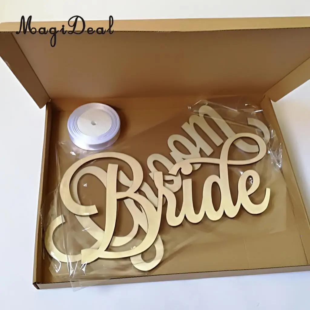 2pcs Shabby Chic Bride Groom Letters Wedding Chair Banner Sign Wooden Party Decorations Photo Prop DIY Craft