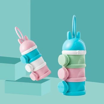 

Baby Infant Milk Powder Food Fruit Cartoon Rabbit Shape 3 Grids PP Container Side Open Design Newborn Baby Feeding Milk Boxes