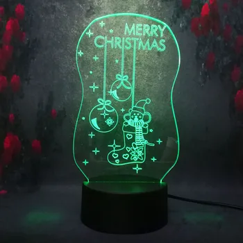 

New 3D Night Light Merry Christmas Sock Bell 7 Color Changing LED Remote Kids Light Bedroom Lamp Birthday Xmas Gift Decor Lamp