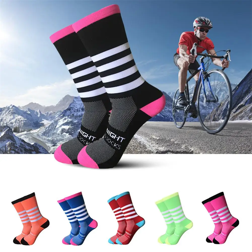 Новинка, спортивные носки для велоспорта для мужчин и женщин, левая и правая ступни, волнистые полосатые носки, профессиональные защитные дышащие фитиль-носок