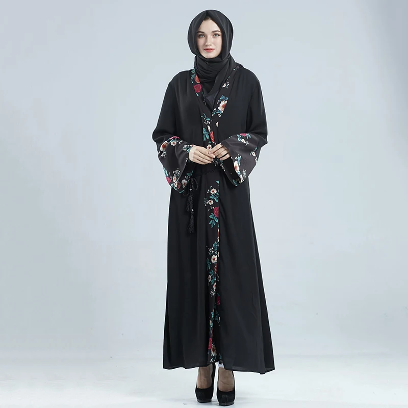 

Elegant Print Full Dress Long Robe Gowns Jubah Middle East Arab Islamic Prayer Clothing Muslim Abaya Cardigan Loose Skirt Kimono