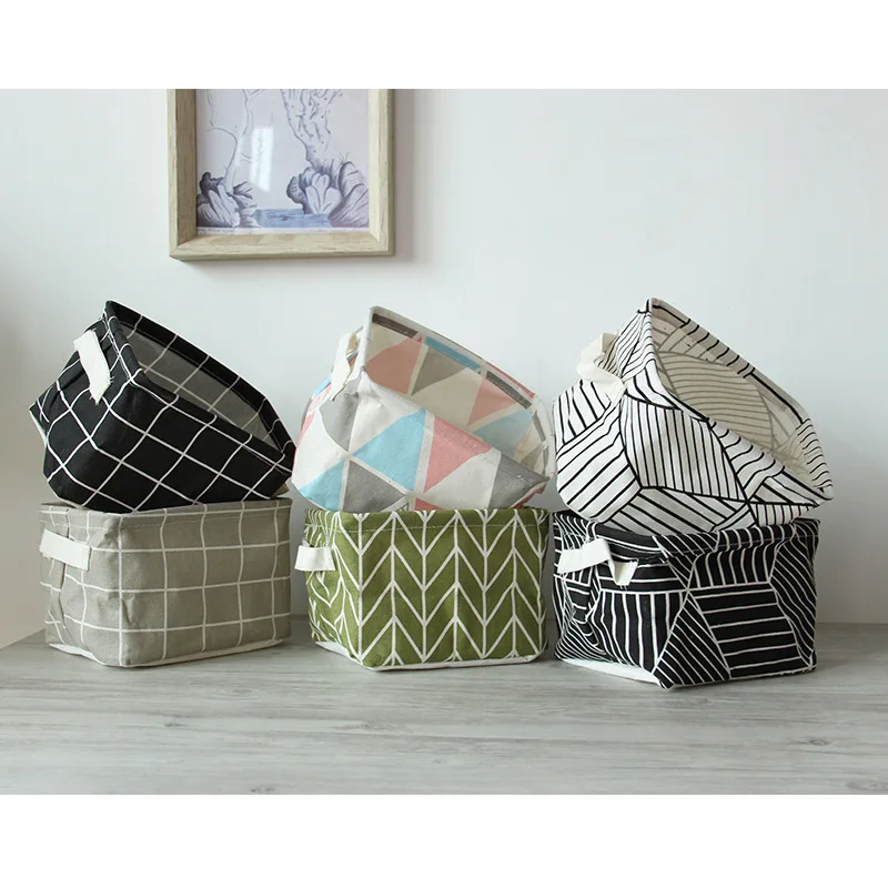 

1pcs Cotton Linen Storage Box Geometric Office Desktop Sundries Storage Basket Cabinet Underwear Makeup Toys Organizer Container