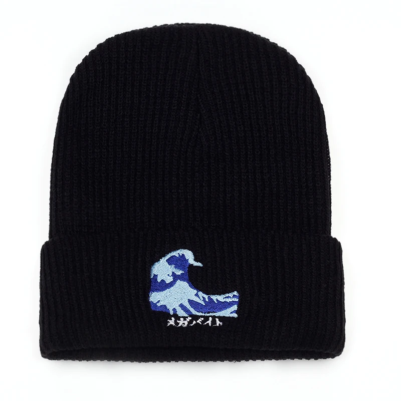 VORON морская волна высокое качество вышивка зимняя шапка для мужчин и женщин шапочки унисекс шапка вязаная шапка шапки для женщин шапка простая мягкая теплая