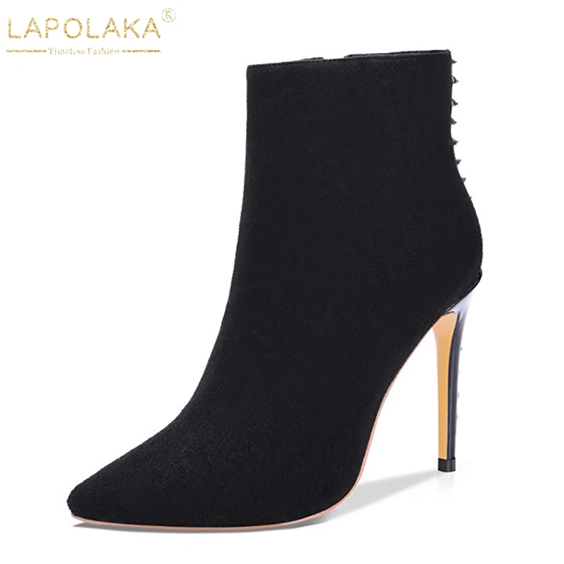 Delle Del 43 Donne Grande Flock Caviglia Nero Alla Il Donna Alto Dropship Elegante Lapolaka Nuovo Partito Stivali Formato Rivetti Tacco Scarpe q085Fz
