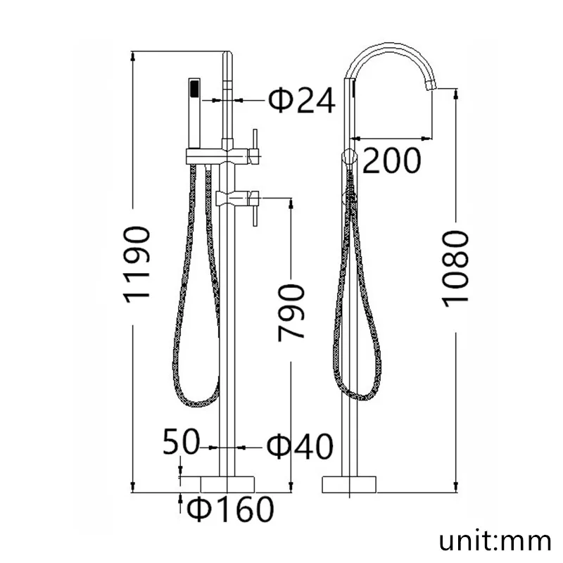 black floor standing bath filler