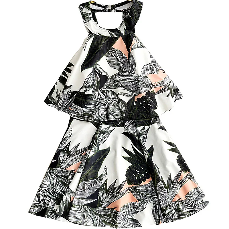 

2019 new high collar retro print halter dress swimsuit large size swimsuit swimsuit high waist was thin swimsuit beach dress