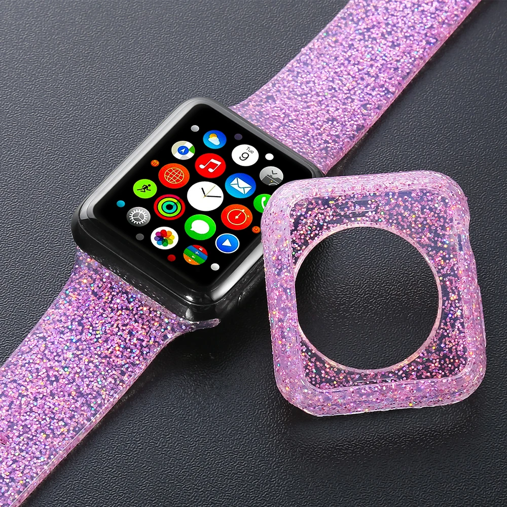 Модный силиконовый Блестящий ремешок для часов Apple Watch i Series 1/2/3/4 сменный