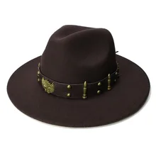 LUCKYLIANJI Ретро Женская Мужская винтажная шерсть широкополая шляпа Федора панама джаз котелок шляпа два пушки кожаный ремешок(57 см/регулируется