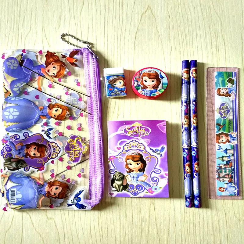 

Cute Sofia Princess stationery set for kids Kawaii pencil case for children ruler eraser memo pads estojo Office School Supply