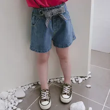 Новые милые джинсовые шорты для девочек, модные джинсы с бантом для малышей, короткие штаны, летние детские брюки, одежда для девочек, детские повседневные Популярные штаны, подарки