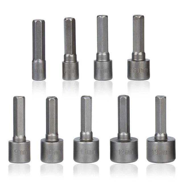 9pcs/set 5mm-13mm 1/4 Inch Hex Shank Socket Sleeve Nozzles Nut Driver Bit Set Drill Bit Adapter Hex Power Tools