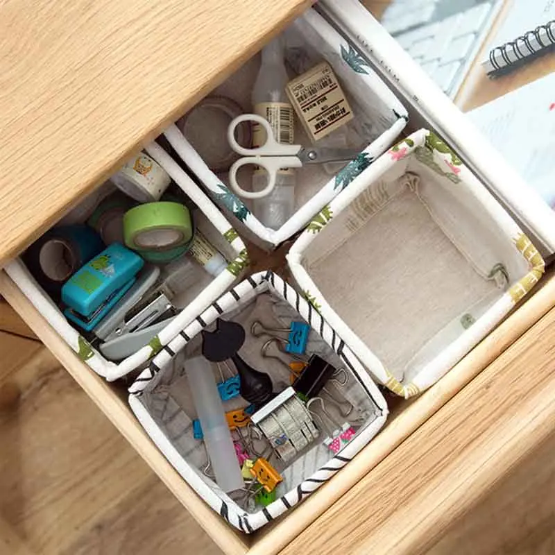 

Storage Boxes Cotton and Linen tabletop storage Box Desk Stationery Storage Basket Dresser Cosmetics Finishing Box