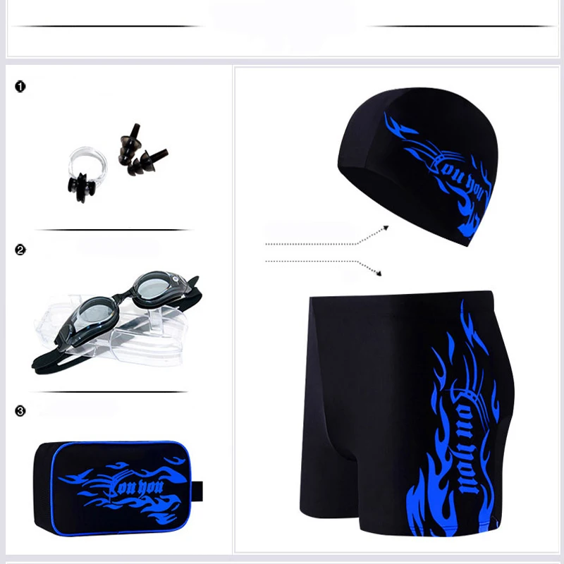 Swimming Trunks Male 5 Pieces Set Plus Size Men Boxer Tide Men's Swimming Trunks Swimsuit Men's Suit Swimming Equipment 3