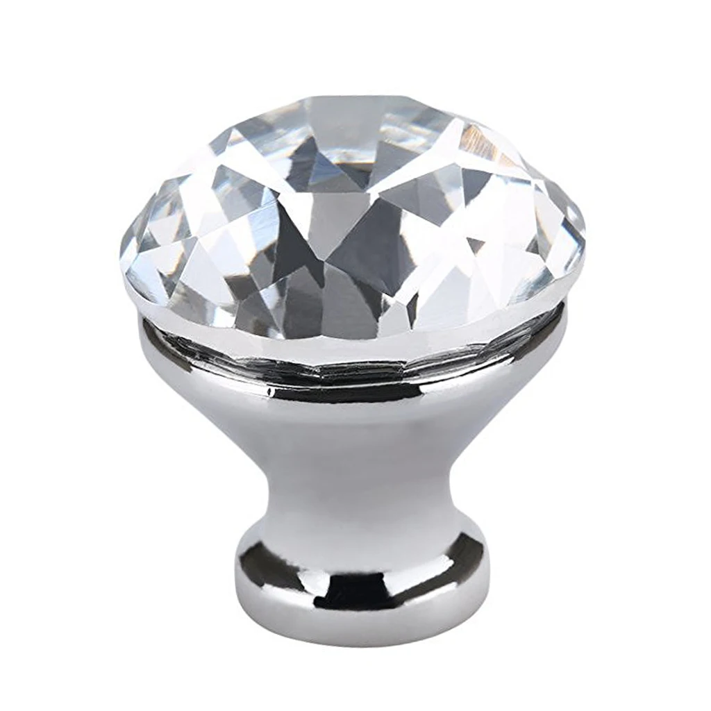 

8 X 25MM Silver Clear Crystal Glass Door Knob Cabinet Knob Cupboard Drawer Pull Handle + 3 kinds of Screws