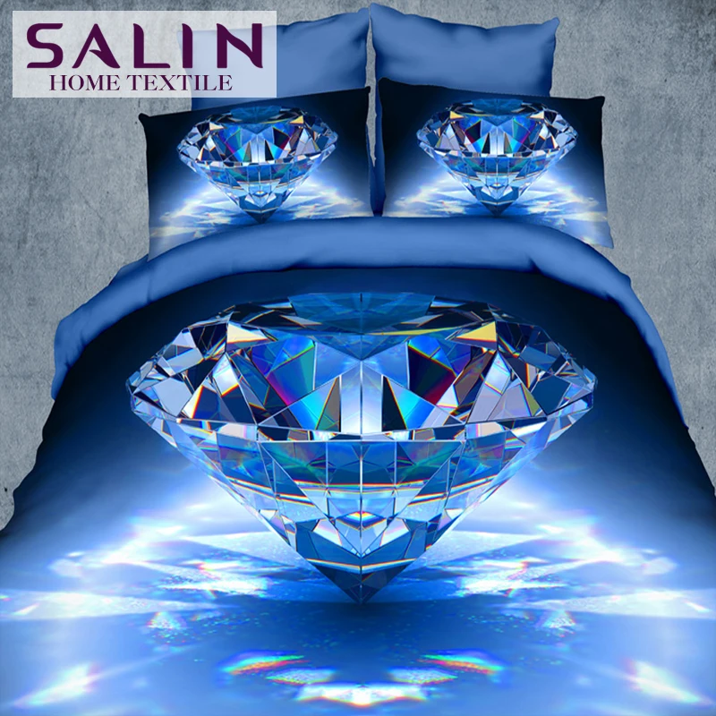 SaLinLuxury3DDiamondbeddingset4pcsQueenSizeBlueDuvetCover