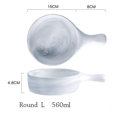 ANTOWALL Скандинавская мраморная чаша на гриле с ручкой, керамическая салатная десертная чаша, жаростойкая тарелка для ризотто, миска для выпечки духовки - Цвет: round bowl L