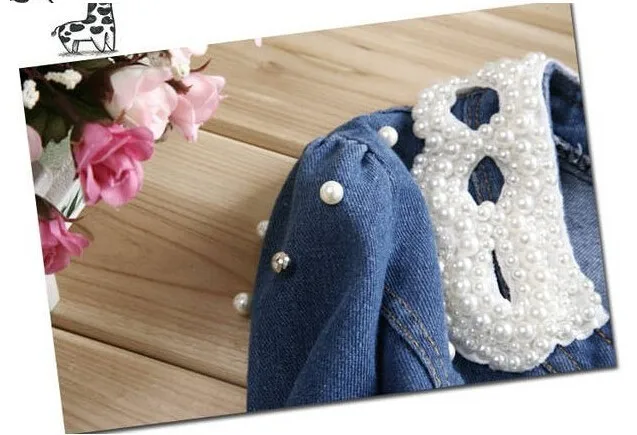 Fast Shipping Best Selling!Wholesale And Retail Ladies Lace Jeans Coat Pearl Collar Women Denim Jacket Female Cowboy Wear