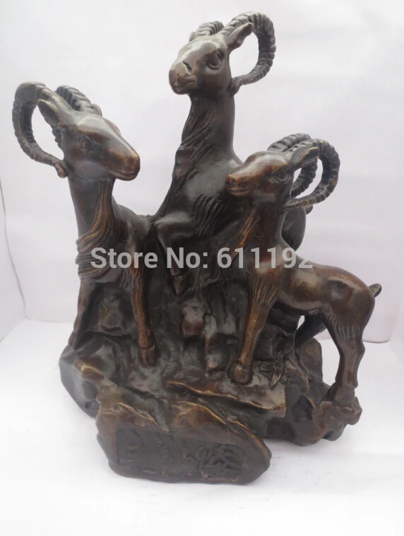 

8.3 Inch High Antique Home decoration Three sheep statue Metal crafts, Copper Goats sculpture