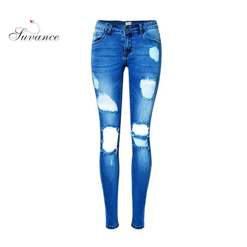 Suvance Fashion Stretchable Low Waist Ripped Holes Spring Cotton Pencil Jeans Qaulity Materials