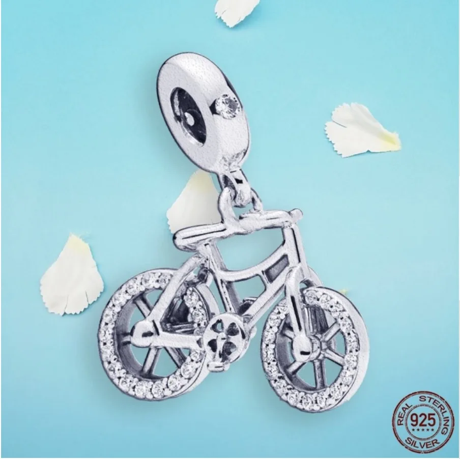 

925 Sterling Silver Bead Brilliant Bicycle Charm Fit Original Pandora Bracelet for Women Jewelry Gift Beads for Jewelry Making