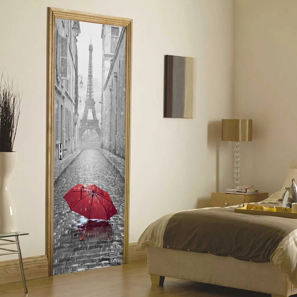 DIY 3D двери Lanscape художественные наклейки на двери съемные самоклеющиеся ПВХ обои autocollant porte наклейки для домашнего декора