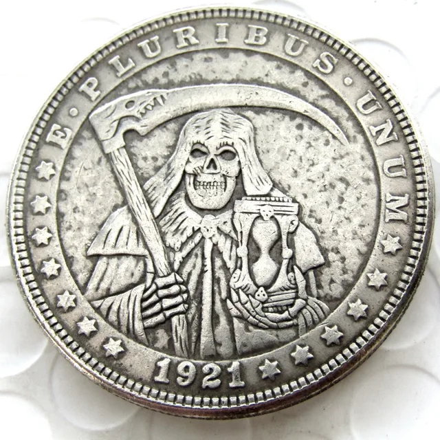 Cheap HB(74)US Hobo 1921 Morgan Dollar Skull Zombie Skeleton Hand Carved Creative Silver Plated Copy Coins
