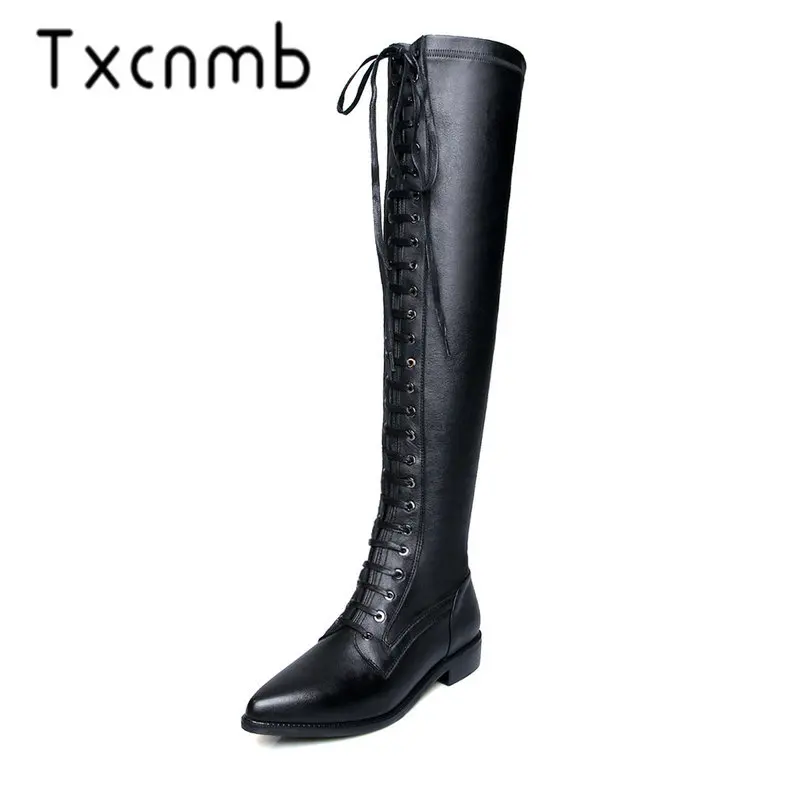 

TXCNMB Genuine Leather Boots Women Over The Knee Boots Warm Low Heels Shoes Woman Party Wedding Basic Fashion Boots Size 41 42