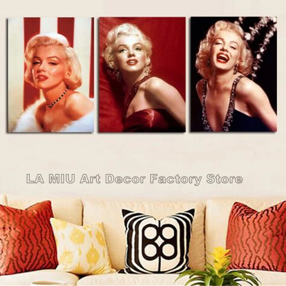 3 Piece Marilyn Monroe Vintage Canvas Wall Art Tableau Poster Picture Home Decoration Print Painting Modular For Living Room