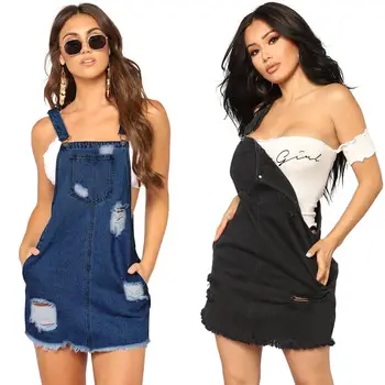 

Bodycon Female Jeans Distressed Denim Jumpsuit Straps Sleeveless Ripped Clothing Overall Bodysuit 2019 Summer