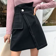 SHENGPALAE/ Весенняя модная новинка, необычная мини-юбка с высокой талией, универсальная женская черная юбка с фальш-карманами, Весенняя юбка YF448