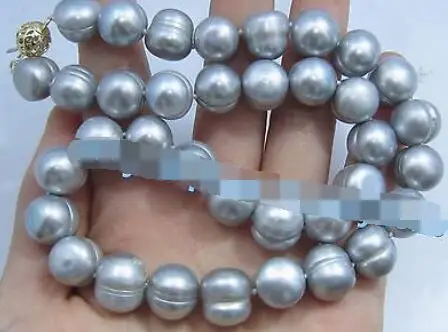 

17" AAA 9-10MM SOUTH SEA NATURAL gray PEARL NECKLACE 14 CLASP
