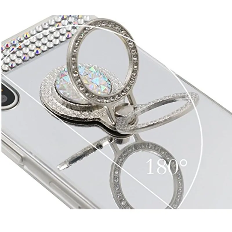 Ring Stand Case for iPhone 8 Luxury Rhinestone Diamond Shiny TPU Mirror