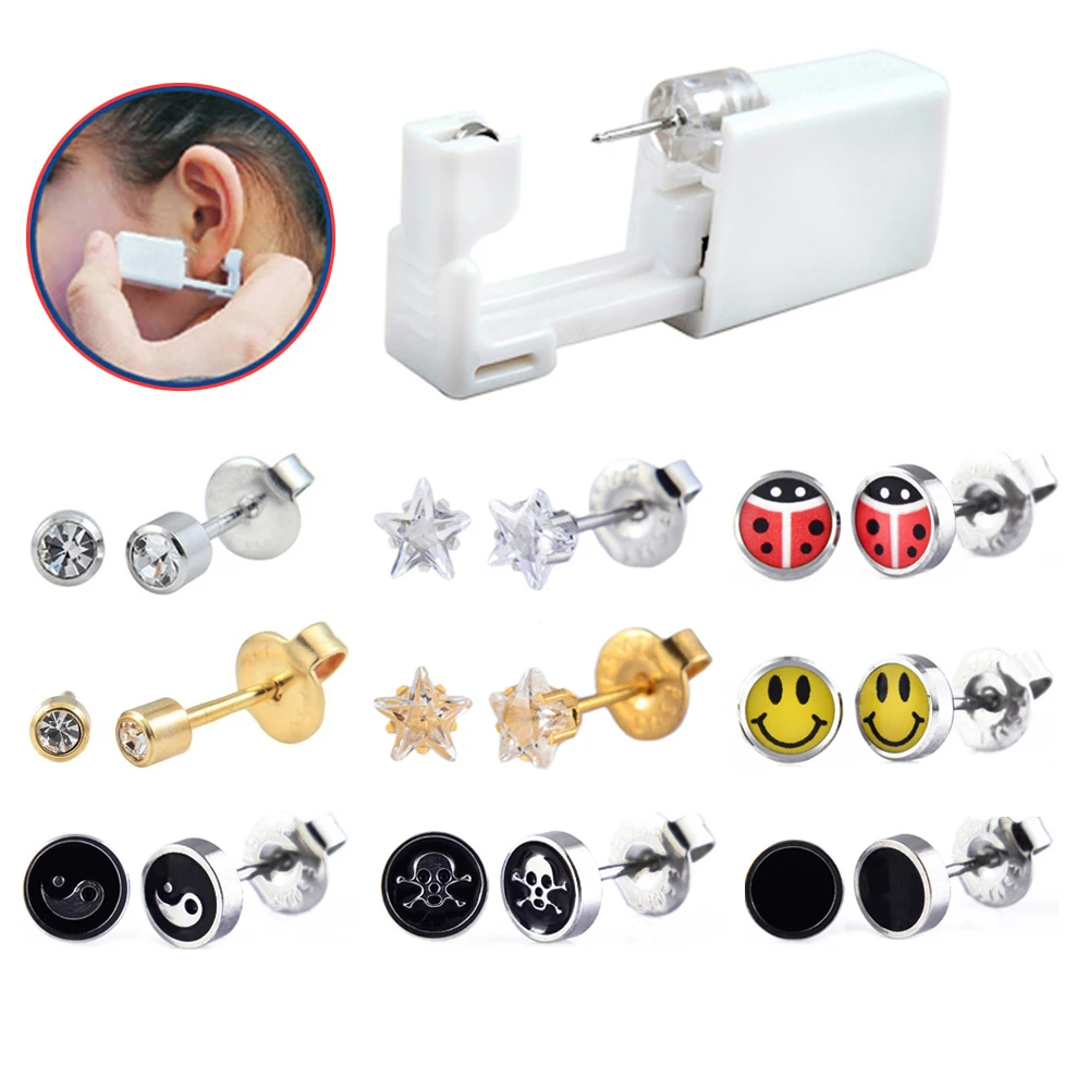 

Showlove-24 Pieces Disposable Safety Nose Ear Piercing Device+Sterile Bezel Crystal Studs Ear Piercer Unit Earring Piercing Gun