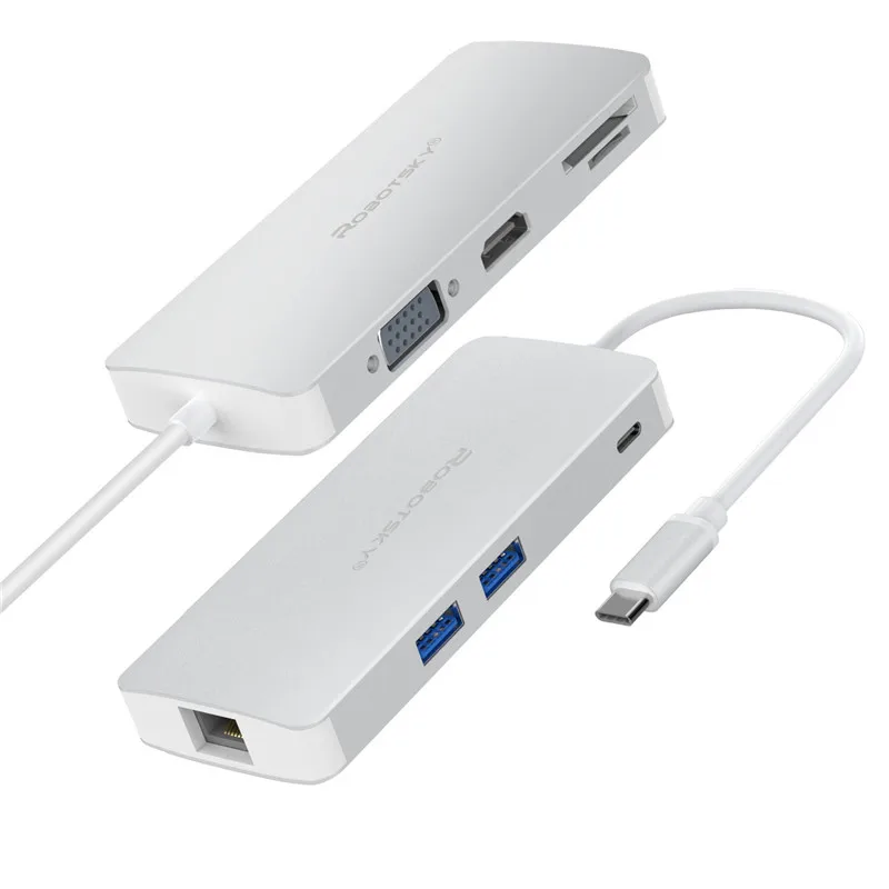 8 в 1 USB-C USB 3,1 type C концентратор с VGA 4K HDMI видео type C зарядный концентратор для Macbook HD TF SD кардридер 1000 м RJ45 Ethernet