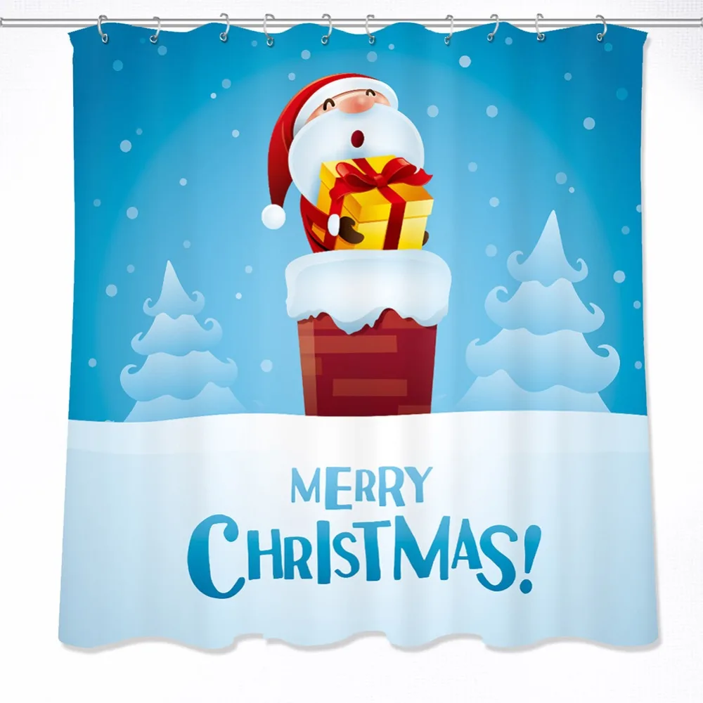 Merry Christmas Santa Claus Shower Curtain Bathroom Waterproof Fabric /& 12Hooks