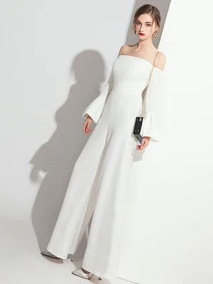 

100%real white flare long sleeve slash collar leotard long Victoria/customs size/stage performance/studio/red carpet