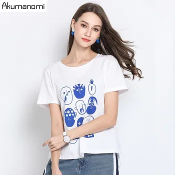 

Summer Cotton White T-shirt Women High Quality Plus Size O-neck Short Sleeve Cartoon Tshirt Tee Free Shipping Camiseta Mujer New