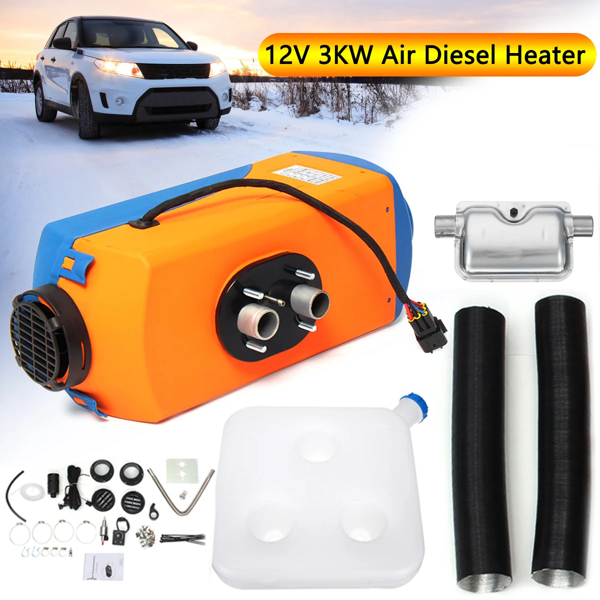 

KROAK Car Heater 12V 3KW Parking Heater Air Diesels Heater with Rotary Switch + Silencer For Motorhome RV Trucks Bus Boat