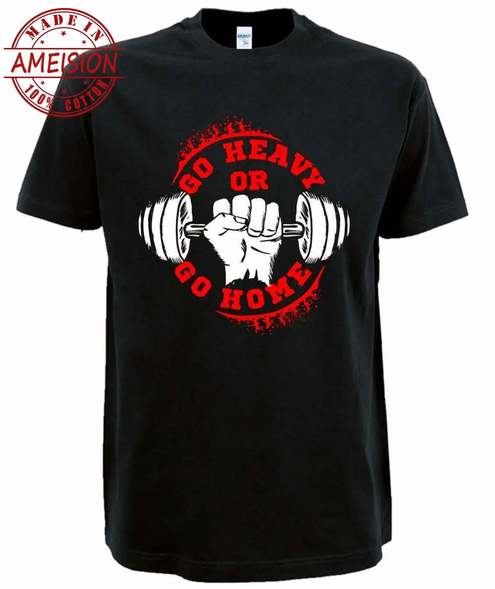 

Men 2019 Summer Round Neck Men's T Shirt Hipster Cool O Neck Tops Go Heavy Or Go Home Short Sleeve Hipster Tees