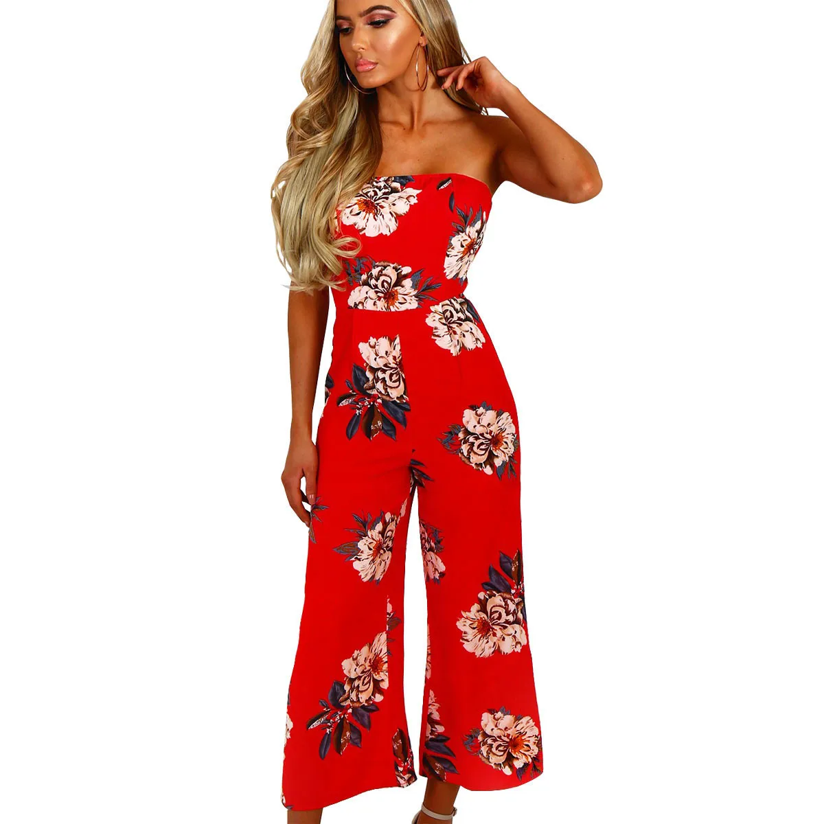 Aphrodite Home Women Summer Jumpsuit Sexy Loose Print Jumpsuit Off the