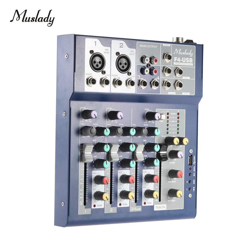Профессиональный Металлический 4 канальный миксер Muslady F4 микшерная консоль 3