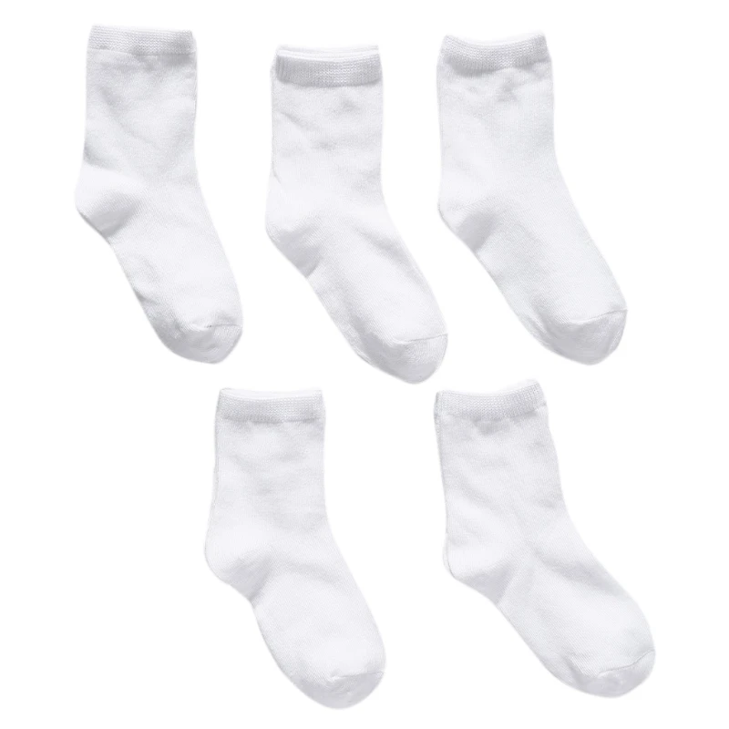 5 Pairs Kids Pure White Sock Baby Boy Girl Solid Breathable Cotton