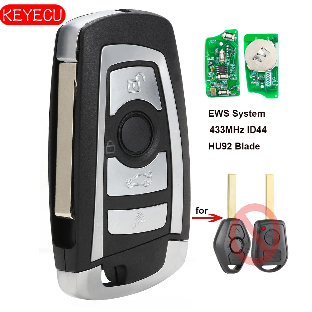 Kaufen Keyecu EWS Geändert Flip Remote Key 4 Taste 433MHz PCF7935AA ID44 Chip für BMW E38 E39 E46 M5 X3 x5 Z3 Z4 HU92 Klinge